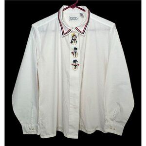 Vintage Witt Shirt Collection Size Small White Button Blouse Snowmen Embroidery